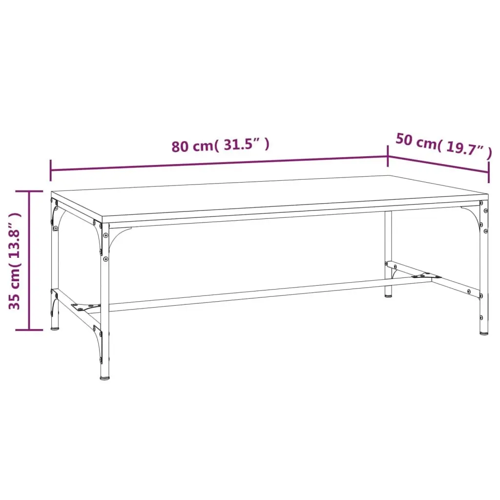 Coffee Table Engineered Wood Steel Frame 80x50x35 cm Brown
