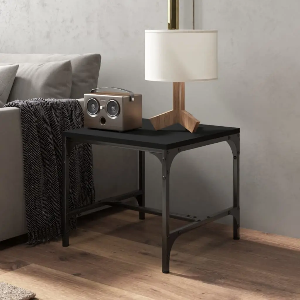 Coffee Table Engineered Wood Steel Frame 50x50x35 cm Black Industrial Style Living Room Accent Furniture