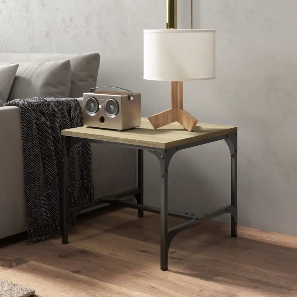 Coffee Table Adjustable Legs Steel Frame Engineered Wood Brown 50x50x35cm