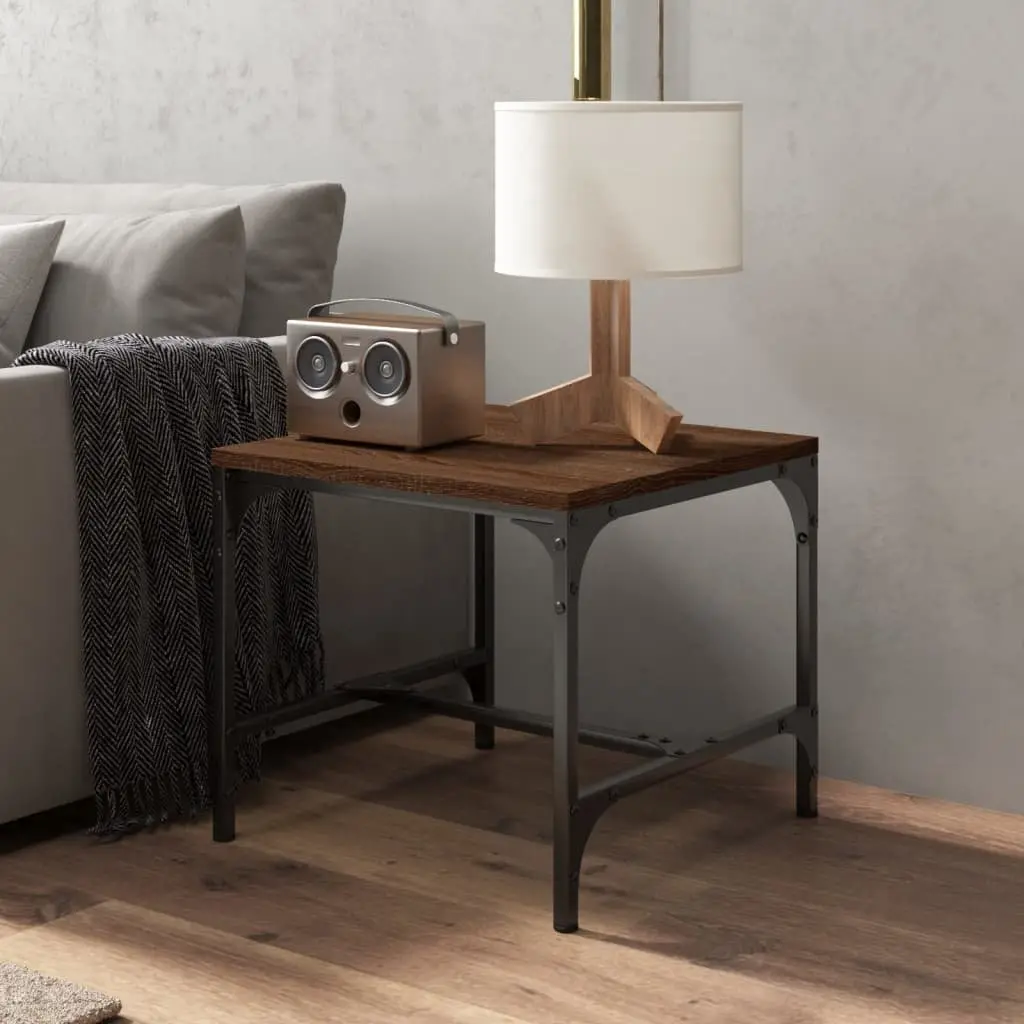 Coffee Table Engineered Wood Steel Frame 50x50x35 cm Brown Oak Industrial Style Living Room Accent Furniture