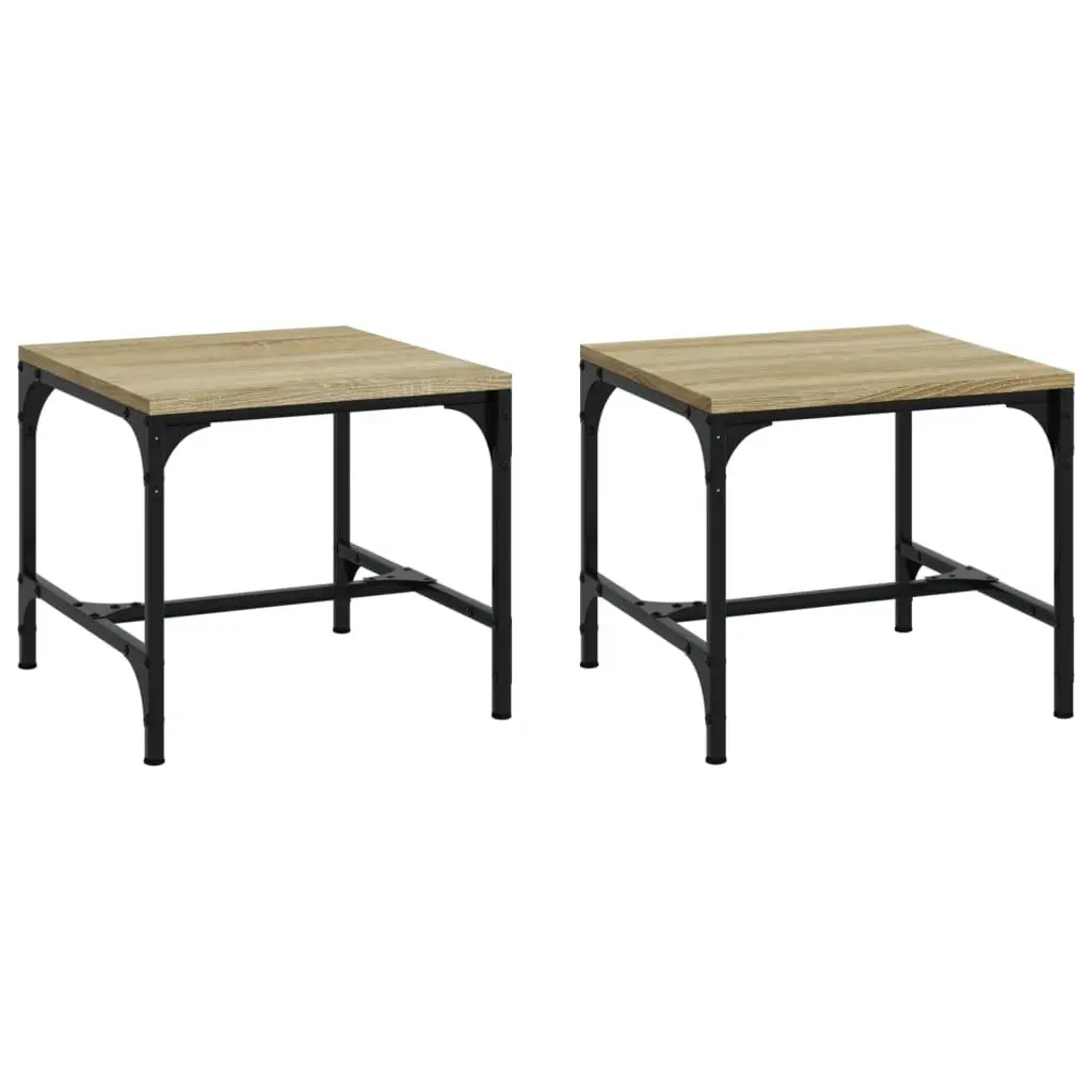 Side Tables Engineered Wood Steel Frame 40x40x35 cm Brown 2 Piece Industrial Accent Furniture