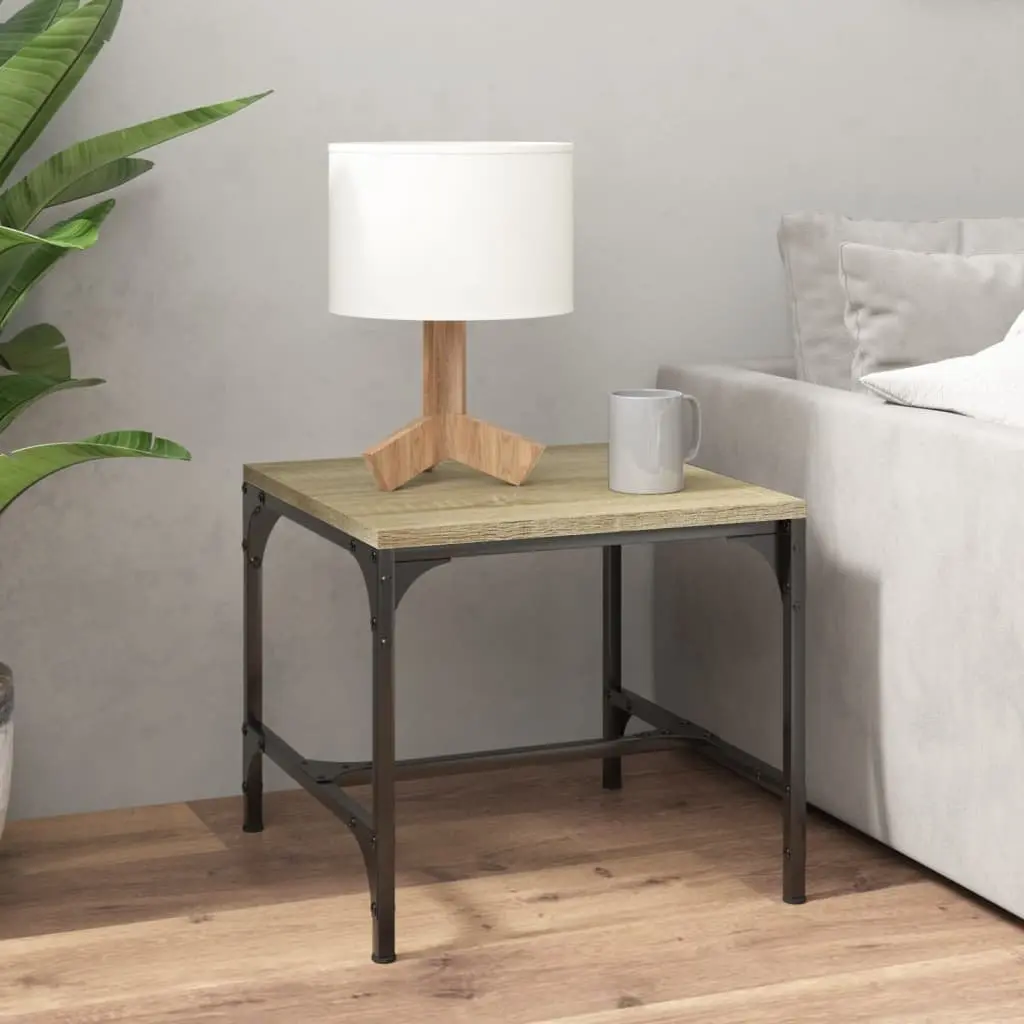 Side Tables Engineered Wood Steel Frame 40x40x35 cm Brown 2 Piece Industrial Accent Furniture