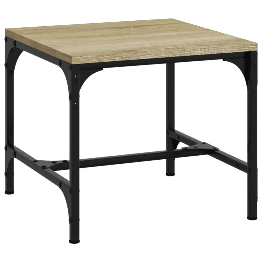 Side Tables Engineered Wood Steel Frame 40x40x35 cm Brown 2 Piece Industrial Accent Furniture