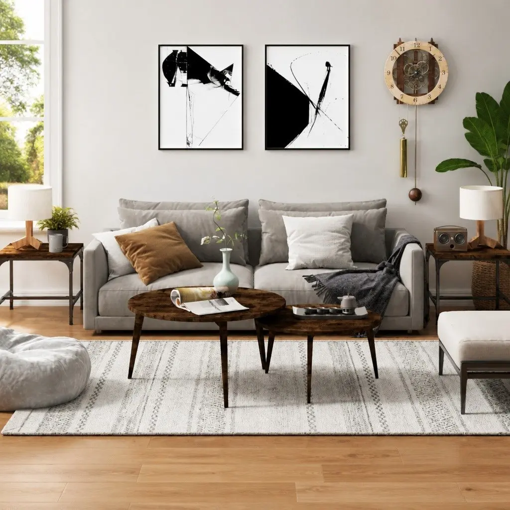 Side Tables 2 pcs Brown Engineered Wood Coffee Table Accent Furniture Living