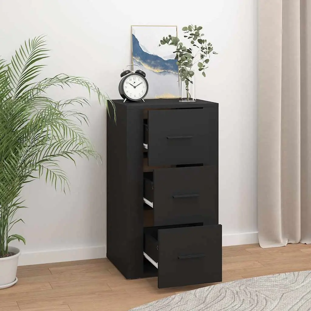 Sideboard Cabinet Black Storage Furniture 3 Drawers Engineered Wood Home Buffet