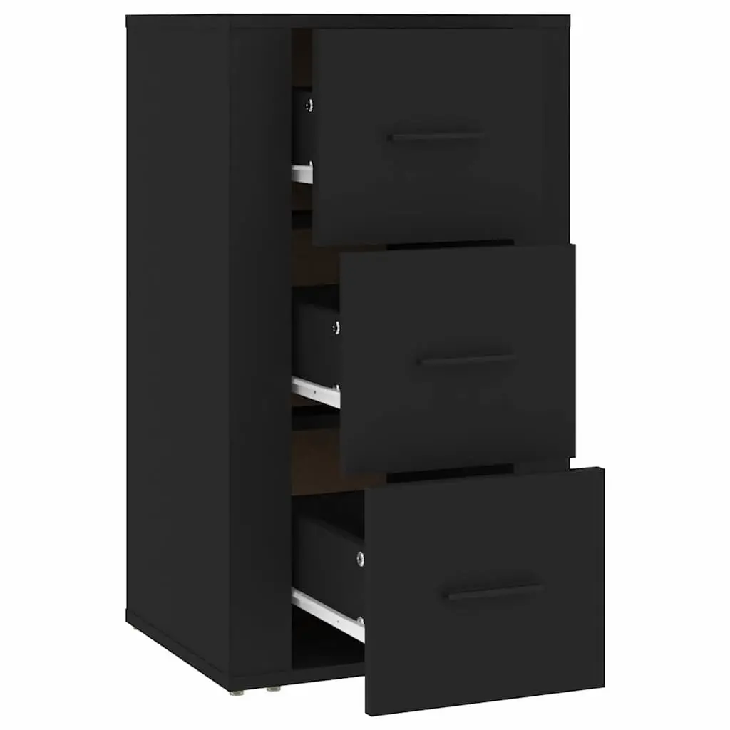 Sideboard Cabinet Black Storage Furniture 3 Drawers Engineered Wood Home Buffet