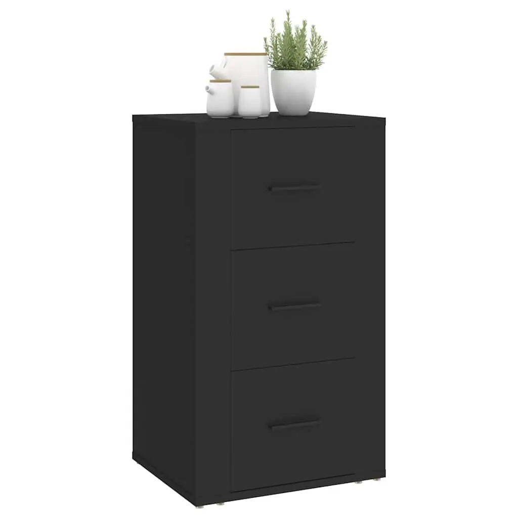 Sideboard Cabinet Black Storage Furniture 3 Drawers Engineered Wood Home Buffet