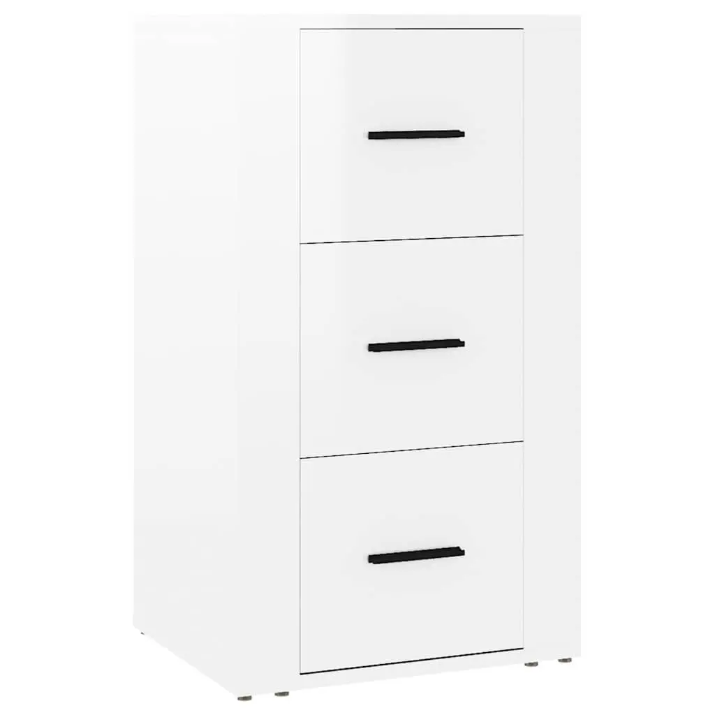 High Gloss Sideboard Cabinet Engineered Wood Storage 3 Drawers White 40x33x70cm