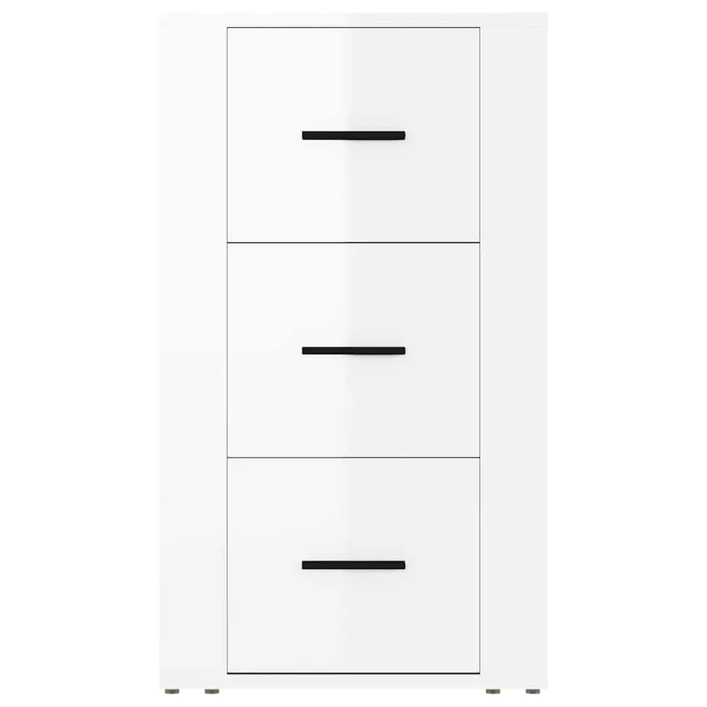 High Gloss Sideboard Cabinet Engineered Wood Storage 3 Drawers White 40x33x70cm