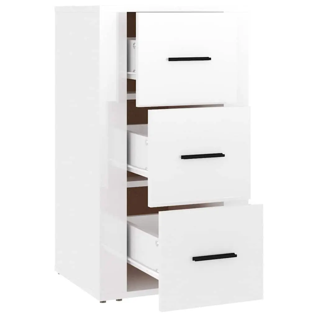 High Gloss Sideboard Cabinet Engineered Wood Storage 3 Drawers White 40x33x70cm