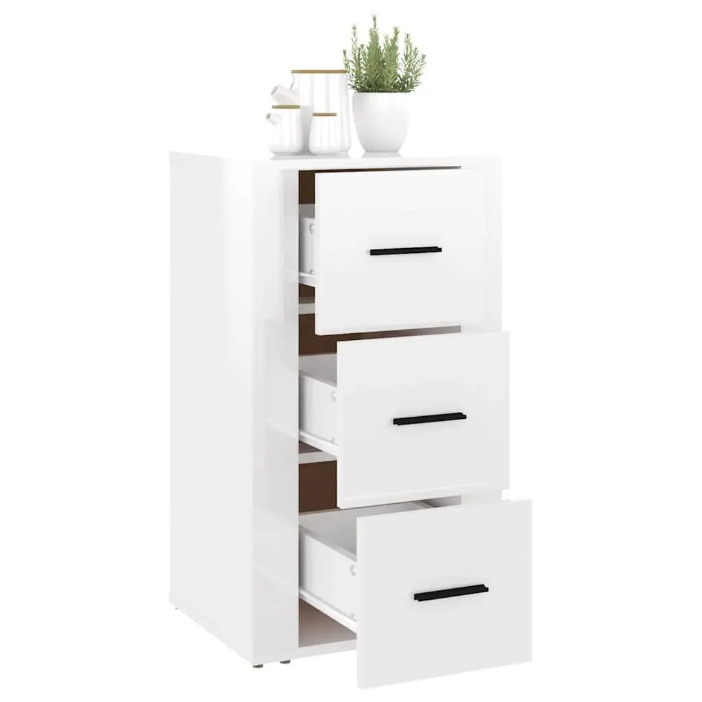 High Gloss Sideboard Cabinet Engineered Wood Storage 3 Drawers White 40x33x70cm