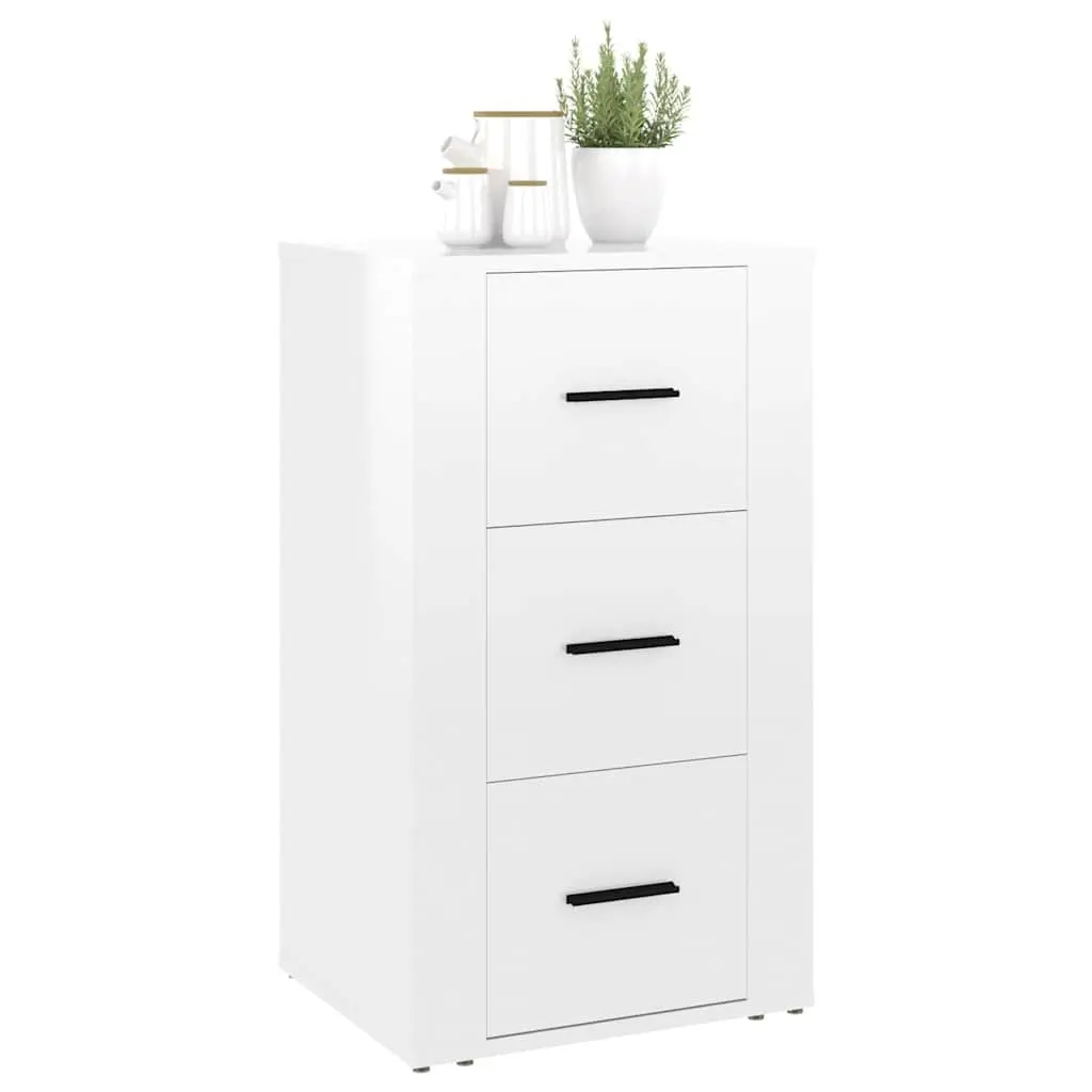 High Gloss Sideboard Cabinet Engineered Wood Storage 3 Drawers White 40x33x70cm