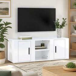 Practical 4-Compartment TV Cabinet in High Gloss White