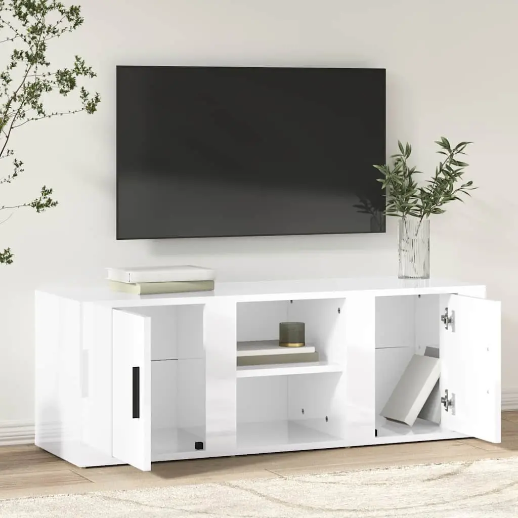 4-Compartment TV Cabinet in High Gloss White