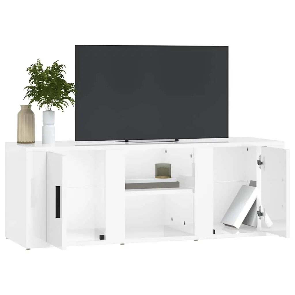 4-Compartment TV Cabinet in High Gloss White