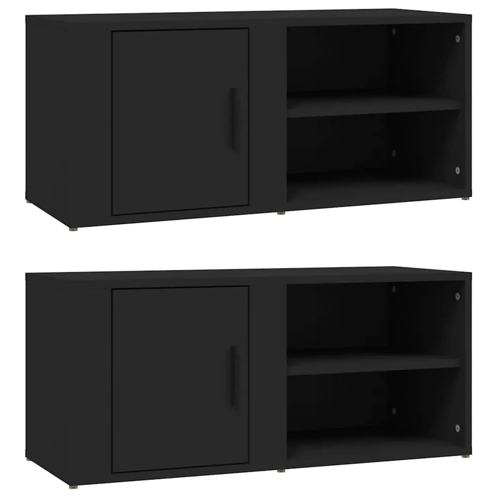 Media Storage Unit Black Engineered Wood 2 Piece TV Cabinet 80x31.5x36cm with Doors