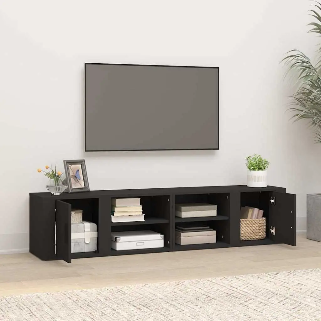 Media Storage Unit Black Engineered Wood 2 Piece TV Cabinet 80x31.5x36cm with Doors