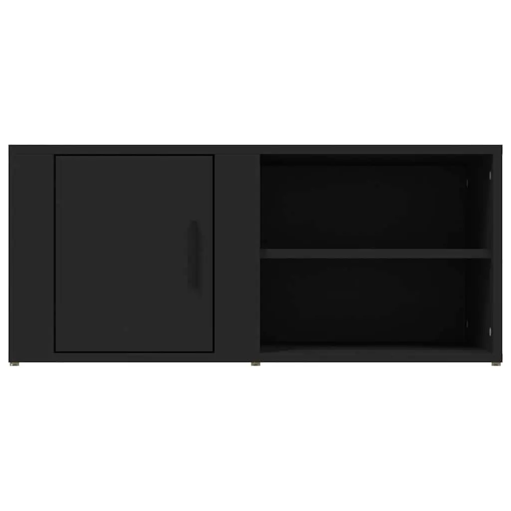 Media Storage Unit Black Engineered Wood 2 Piece TV Cabinet 80x31.5x36cm with Doors