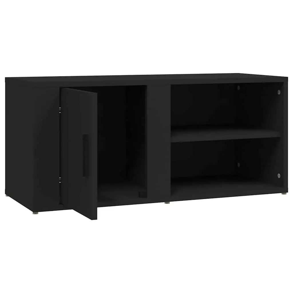 Media Storage Unit Black Engineered Wood 2 Piece TV Cabinet 80x31.5x36cm with Doors
