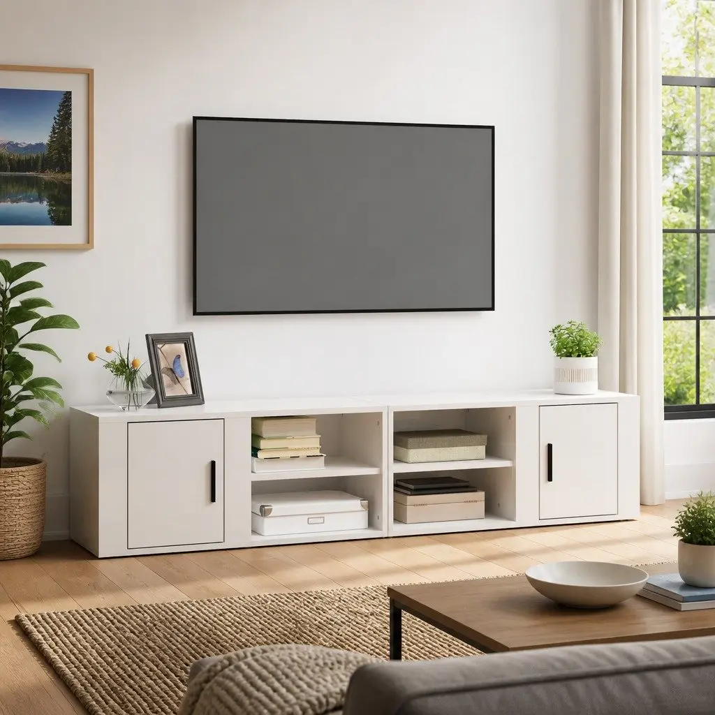 TV Cabinets Engineered Wood 80x31.5x36 cm High Gloss White 2 pcs Media Storage Unit