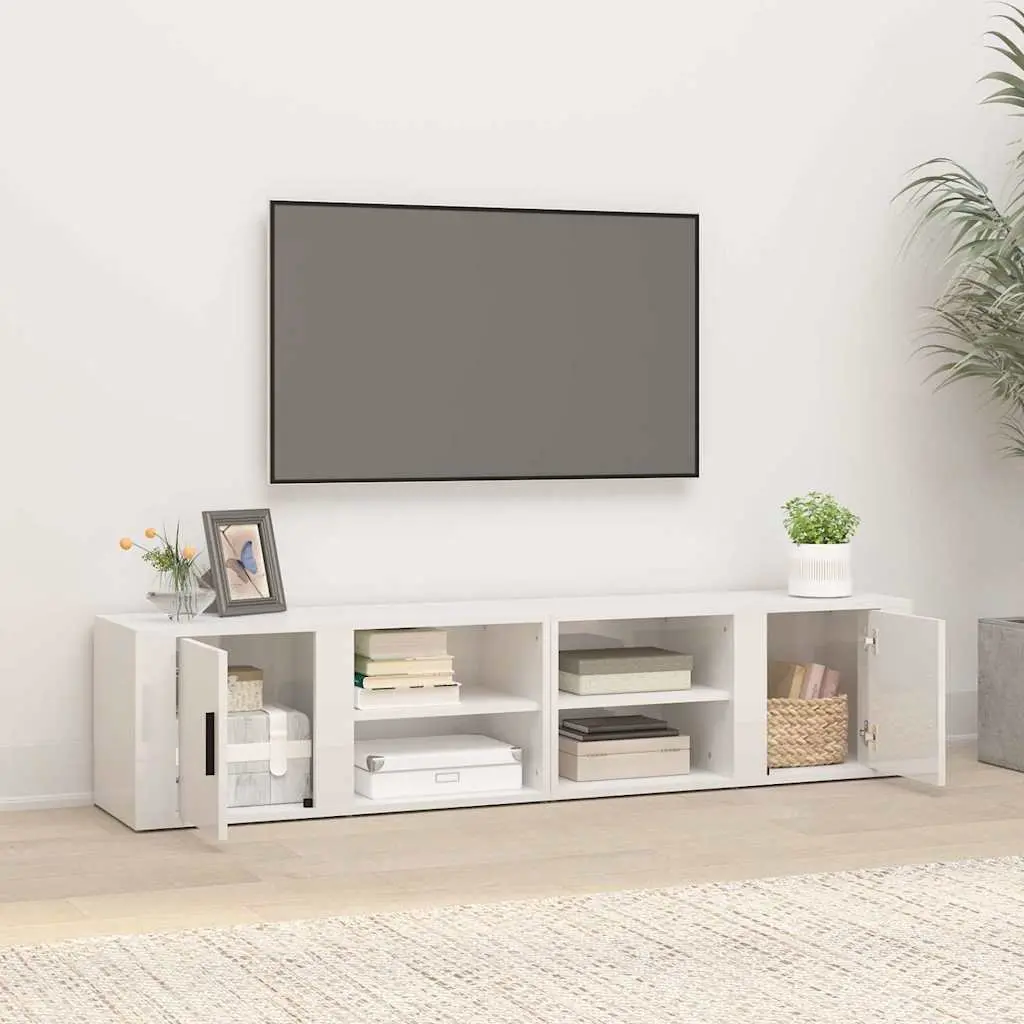 TV Cabinets Engineered Wood 80x31.5x36 cm High Gloss White 2 pcs Media Storage Unit