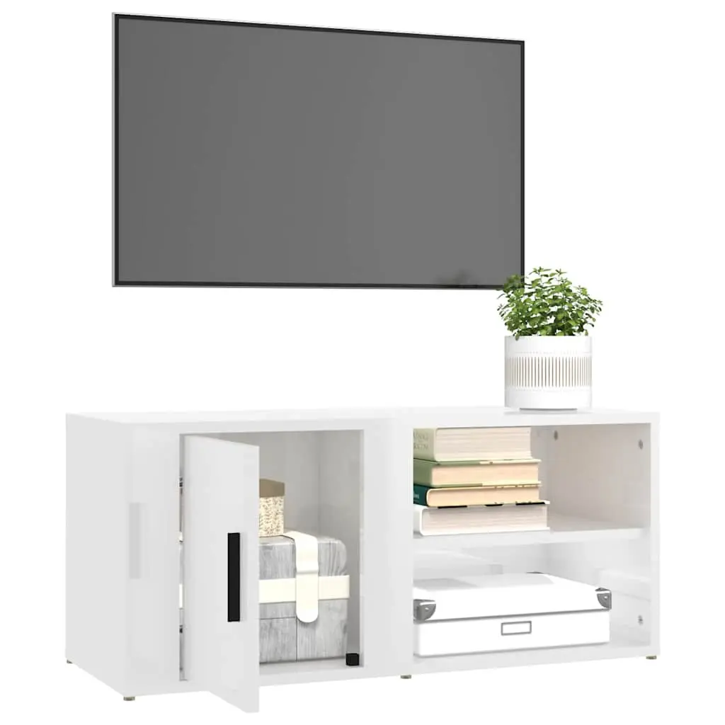 TV Cabinets Engineered Wood 80x31.5x36 cm High Gloss White 2 pcs Media Storage Unit