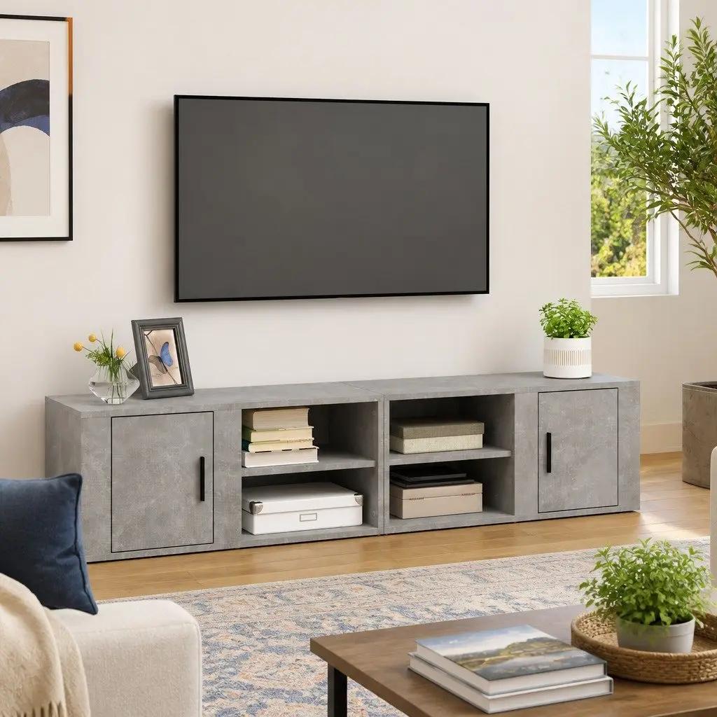 TV Cabinets Engineered Wood 80x31.5x36 cm Grey Set of 2 Media Storage Unit