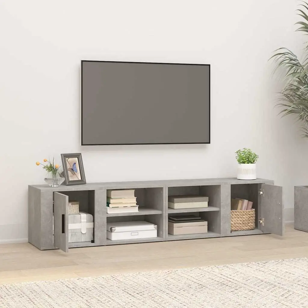 TV Cabinets Engineered Wood 80x31.5x36 cm Grey Set of 2 Media Storage Unit