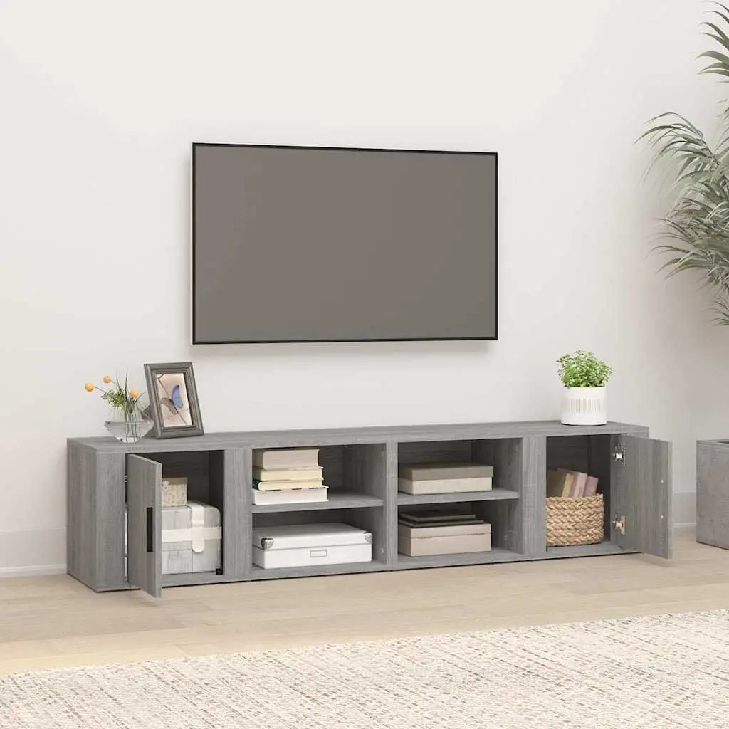 TV Cabinets Engineered Wood 80x31.5x36cm Grey 2 Piece Media Storage Unit with Doors and Compartments