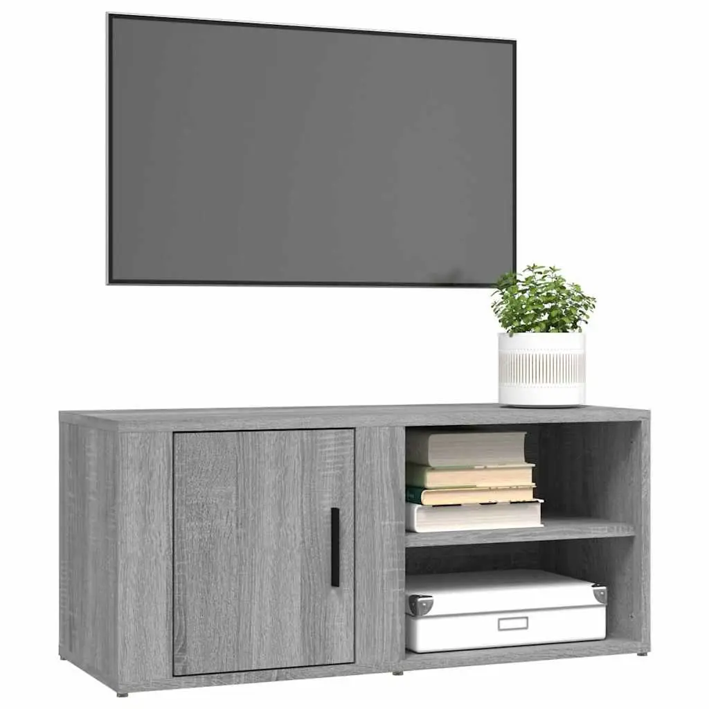 TV Cabinets Engineered Wood 80x31.5x36cm Grey 2 Piece Media Storage Unit with Doors and Compartments