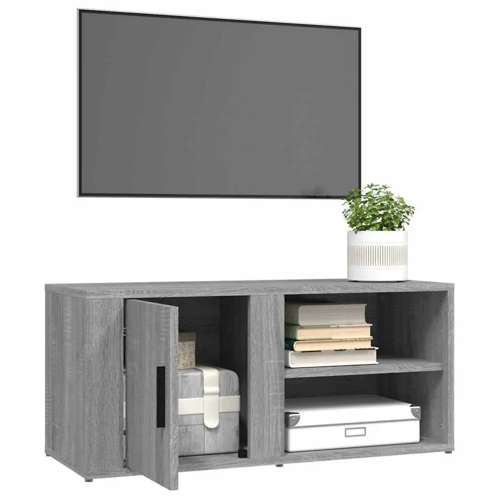 TV Cabinets Engineered Wood 80x31.5x36cm Grey 2 Piece Media Storage Unit with Doors and Compartments
