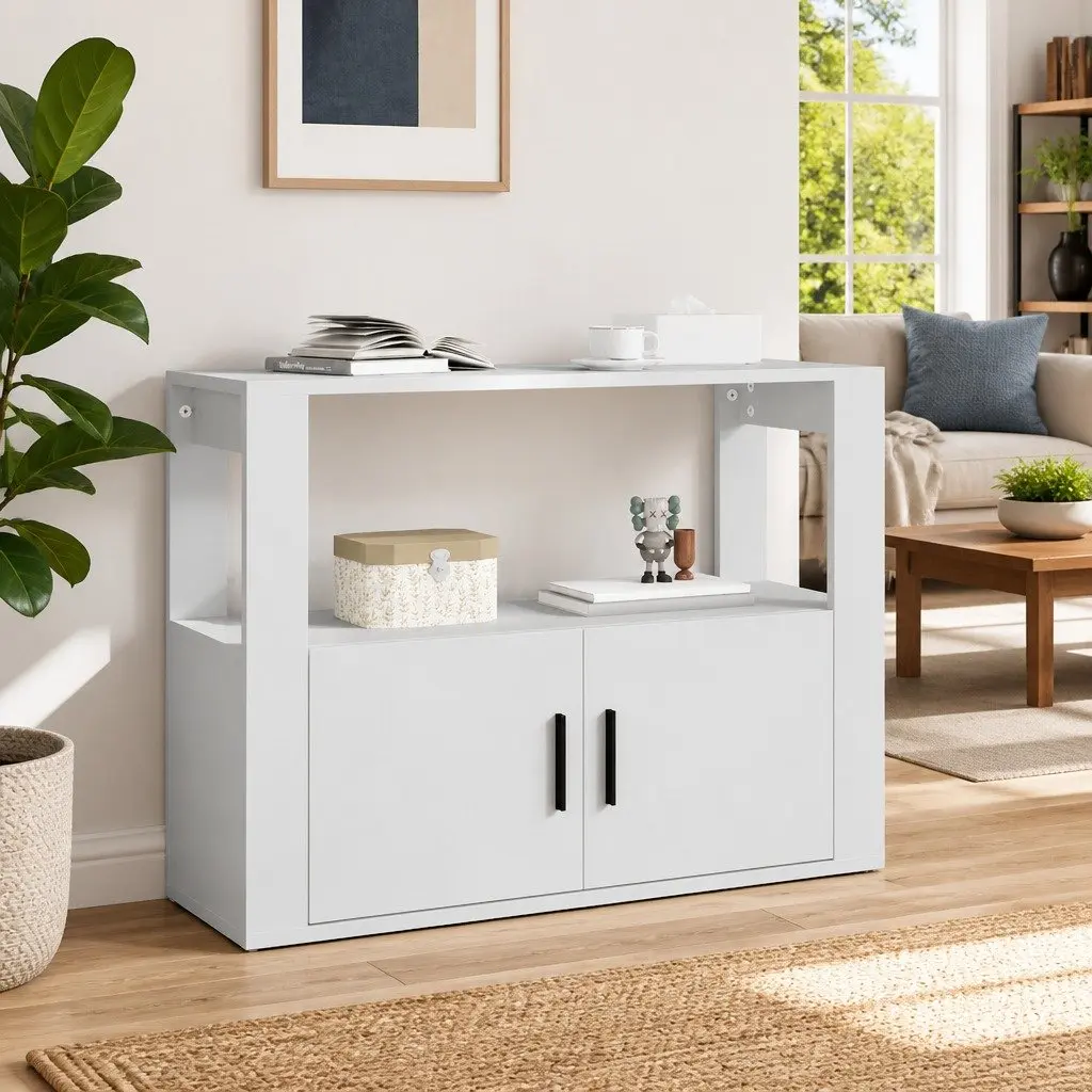 Storage Cabinet White Engineered Wood with Shelf and Doors 80x30x60cm for Living Room