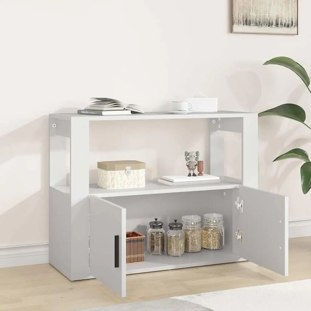 Storage Cabinet White Engineered Wood with Shelf and Doors 80x30x60cm for Living Room