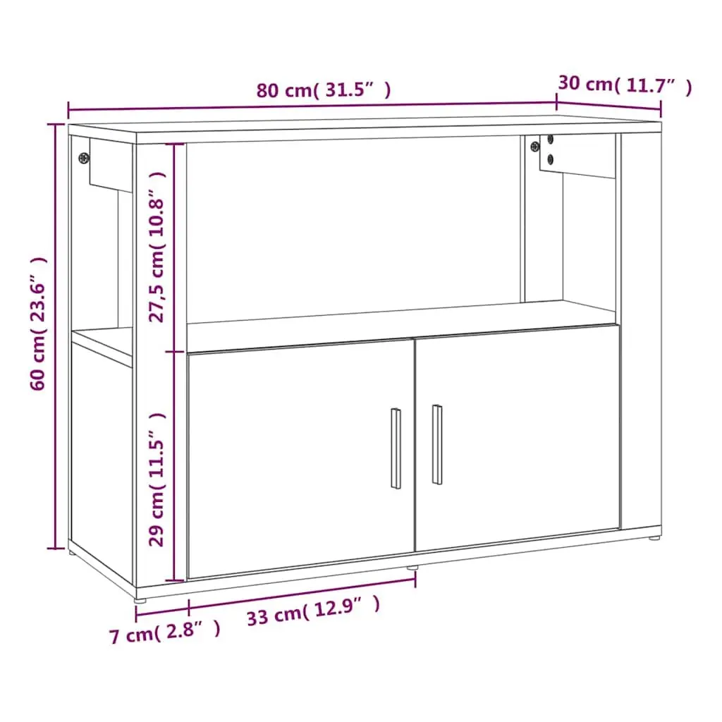 Storage Cabinet White Engineered Wood with Shelf and Doors 80x30x60cm for Living Room