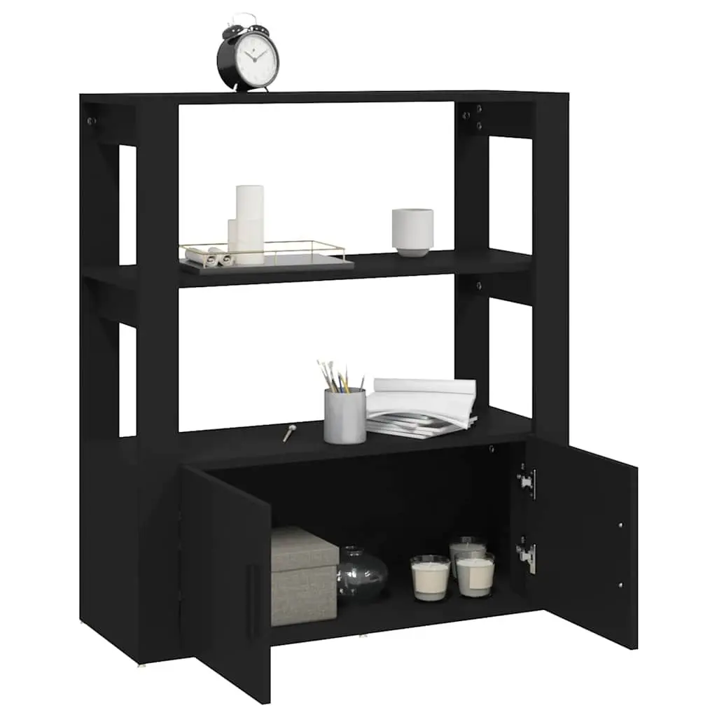 Sideboard Black 80x30x90 cm Storage Cabinet Engineered Wood Shelves Doors