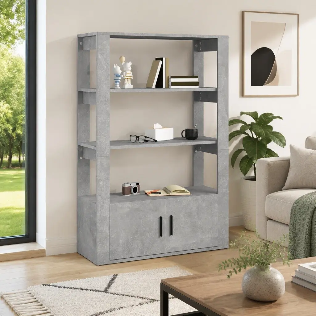 Sideboard Engineered Wood Grey Storage Cabinet 80L x 30W x 119.5H cm