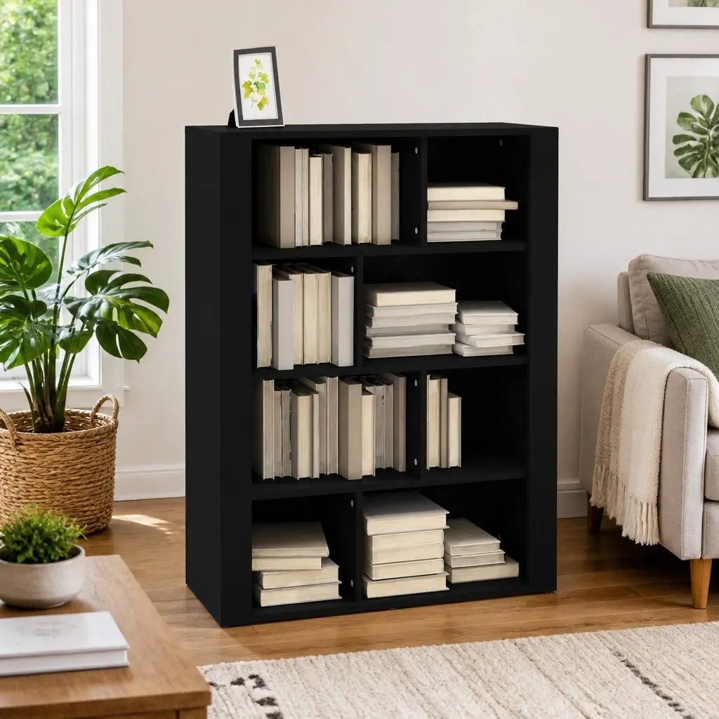 Sideboard Engineered Wood 80W x 30D x 106H cm Black Storage Cabinet Living Room Furniture