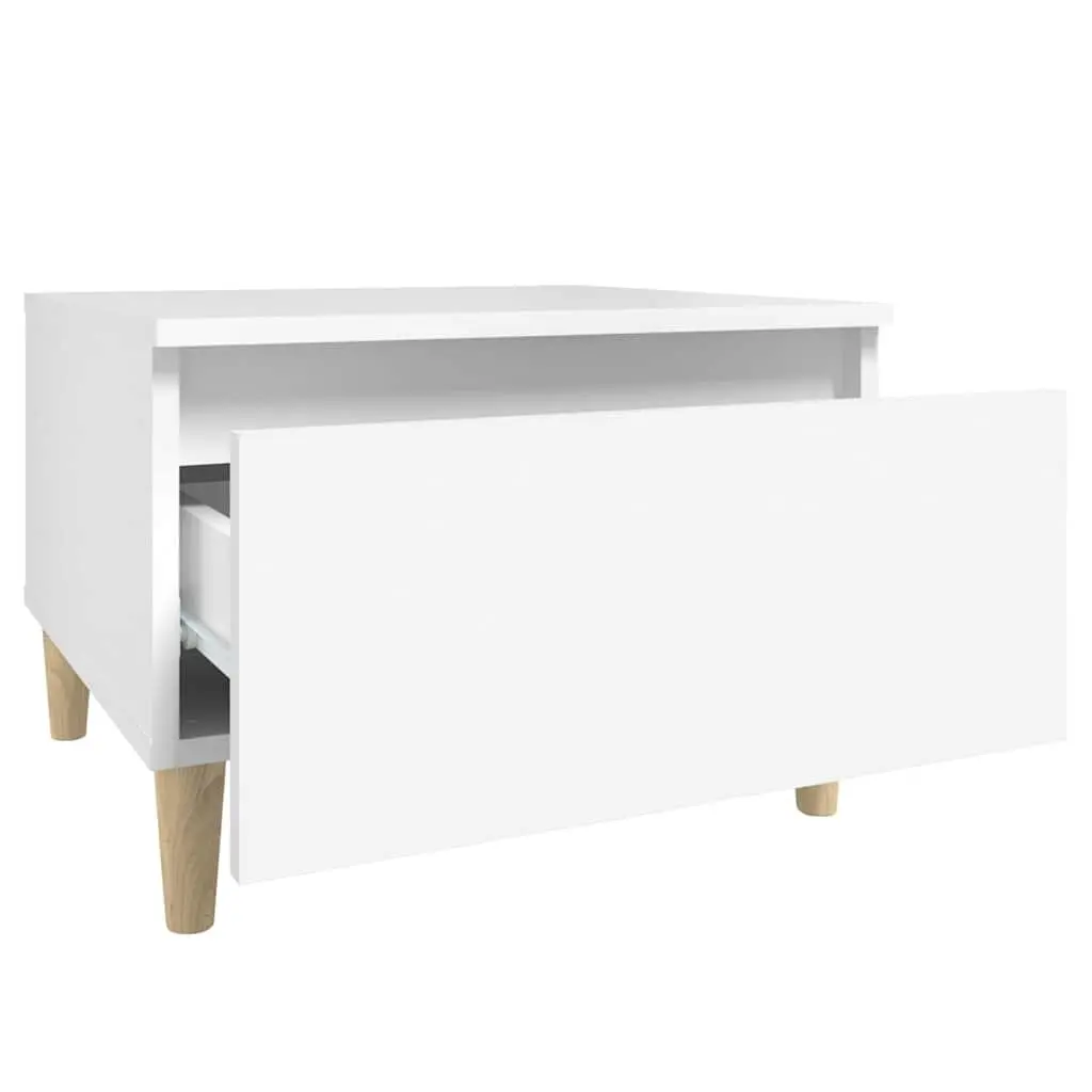 End Table Engineered Wood 50 x 46 x 35 cm White 2 Piece Side Tables with Drawer Storage