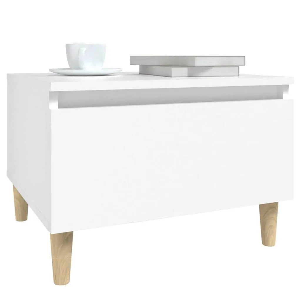 End Table Engineered Wood 50 x 46 x 35 cm White 2 Piece Side Tables with Drawer Storage