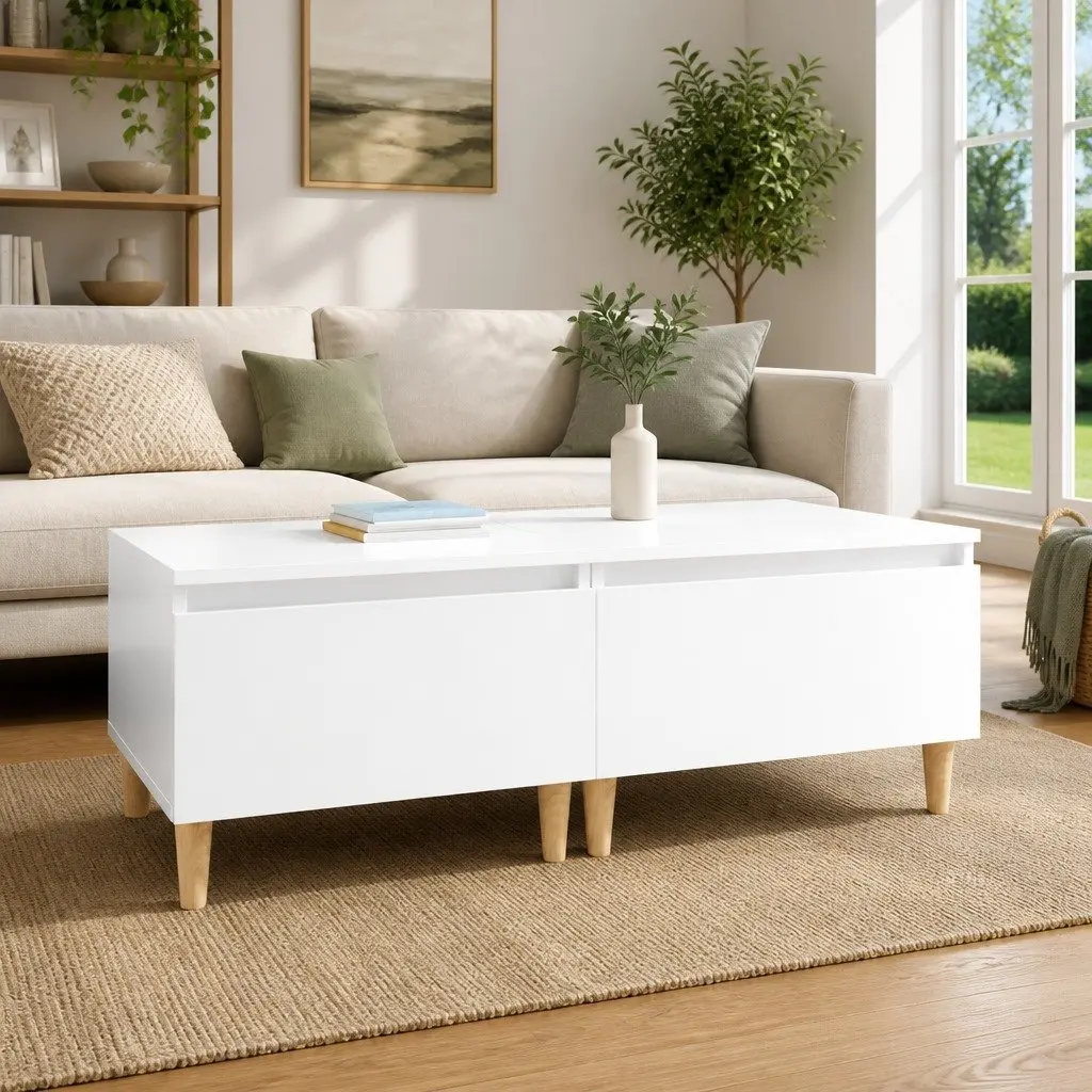White High Gloss Engineered Wood Side Tables 2 Piece Accent for Living Room