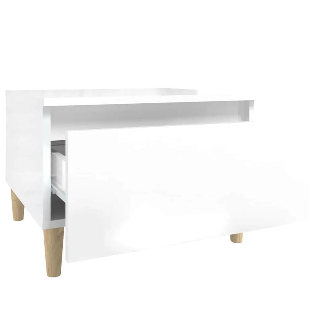 White High Gloss Engineered Wood Side Tables 2 Piece Accent for Living Room