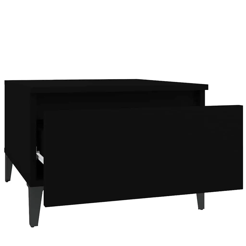 End Table Engineered Wood Black Storage Drawer Metal Feet 50 x 46 x 35 cm