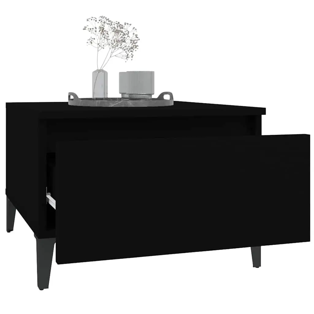 End Table Engineered Wood Black Storage Drawer Metal Feet 50 x 46 x 35 cm