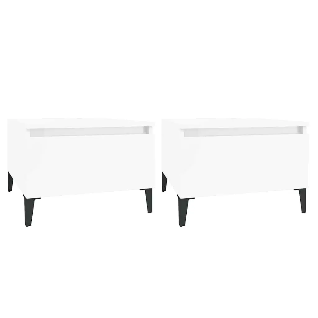 Set of 2 Side Tables Engineered Wood High Gloss White with Drawer Storage 50x46x35cm