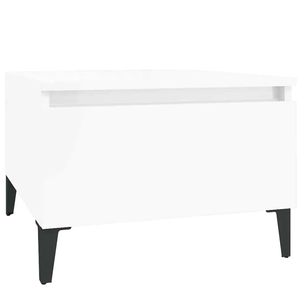 Set of 2 Side Tables Engineered Wood High Gloss White with Drawer Storage 50x46x35cm