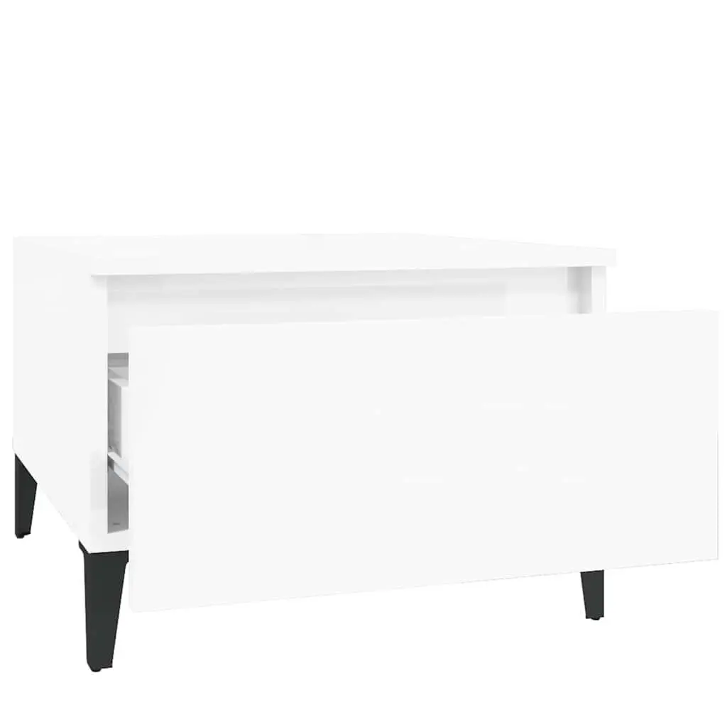 Set of 2 Side Tables Engineered Wood High Gloss White with Drawer Storage 50x46x35cm