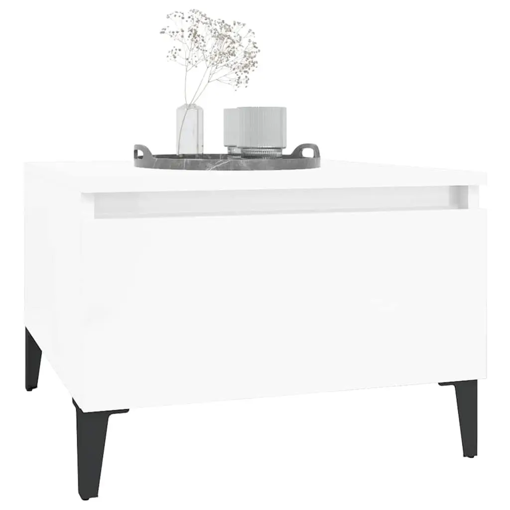 Set of 2 Side Tables Engineered Wood High Gloss White with Drawer Storage 50x46x35cm