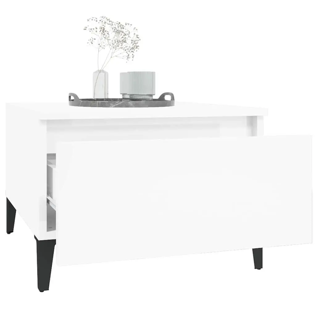 Set of 2 Side Tables Engineered Wood High Gloss White with Drawer Storage 50x46x35cm