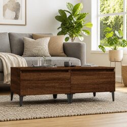 End Tables 2 pcs Brown Oak Industrial Side Table Engineered Wood Drawer Storage