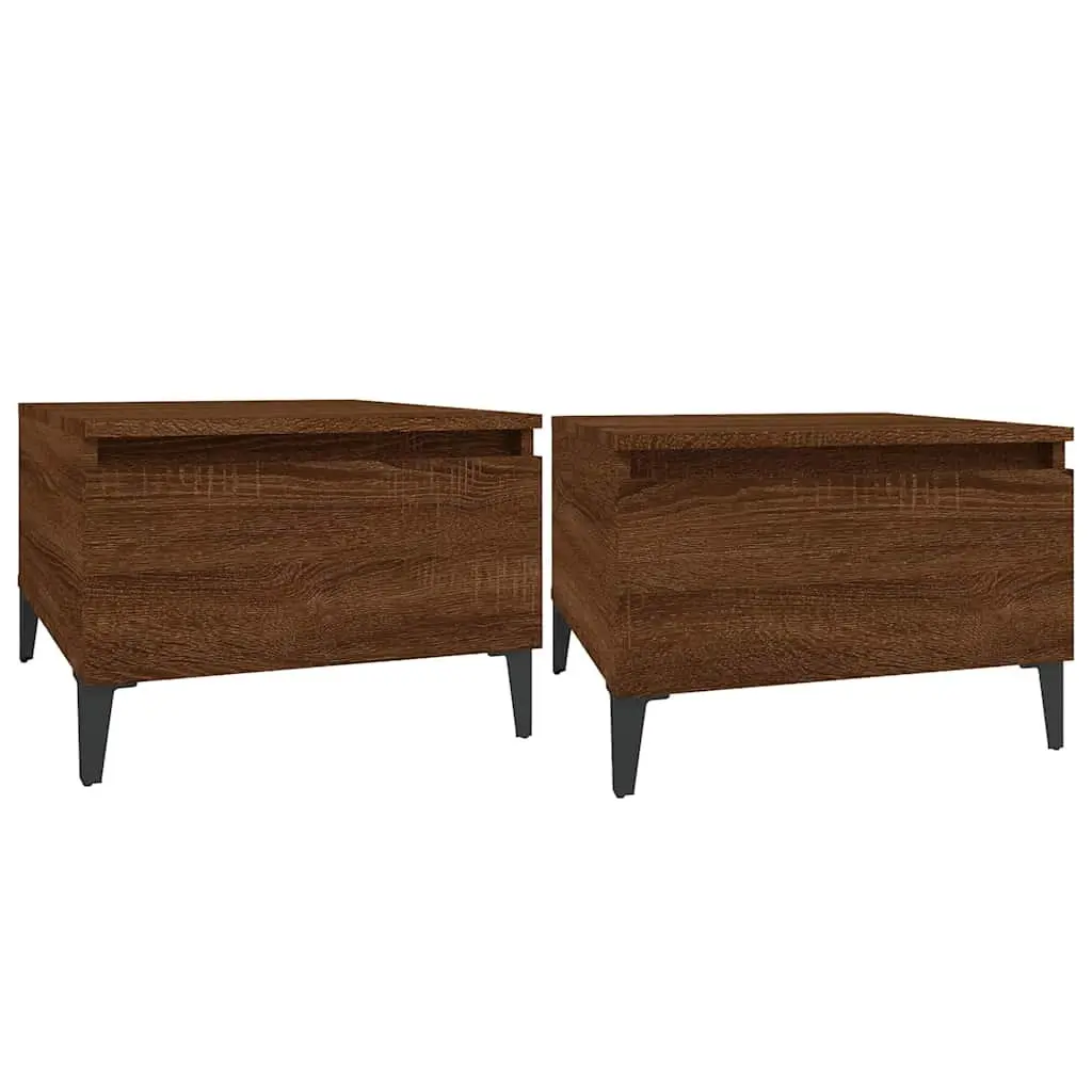 End Tables Engineered Wood Brown Oak Industrial 2 Piece Side Table with Drawer Storage